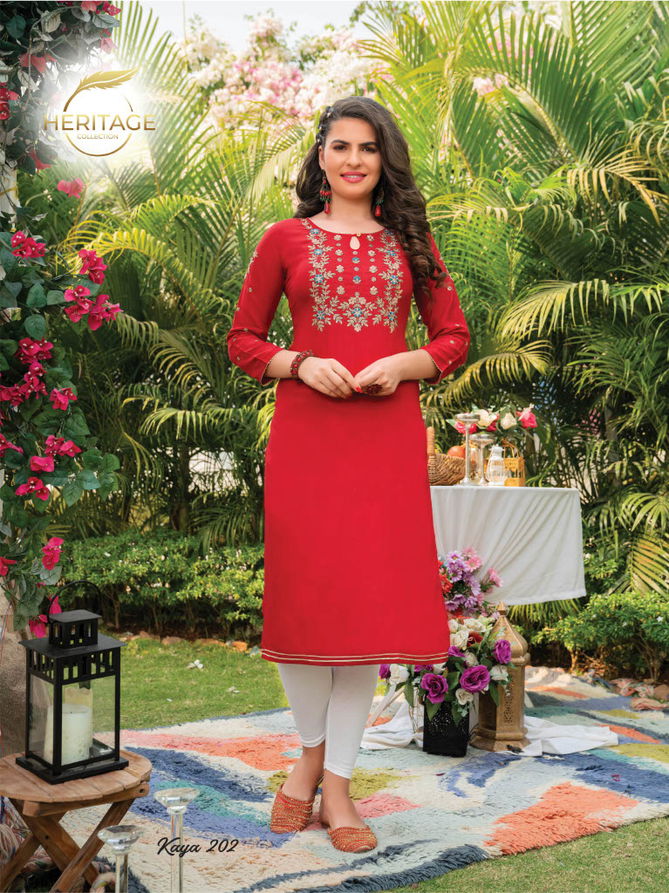 Heritage Kaya 2 Fancy Party Wear Rayon Designer Embroidery Kurti Collection